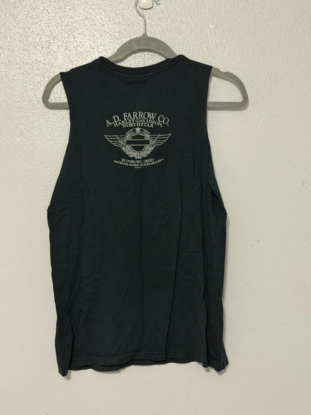 Women's Black Harley Davidson Muscle Tee Featuring a Stylized American Flag - Picture 2 of 4